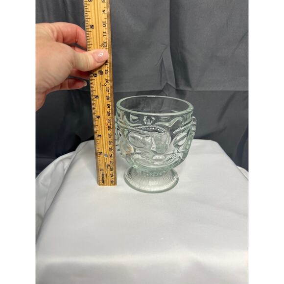 VTG Tiki Hawaiian 2 Sided Clear Mai Tai Drink Glass/Mug- Happy /Sad Face- 4.5" T - Picture 6 of 6